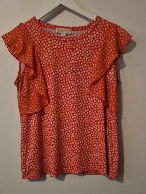 Michael Kors Coral and White Flutter Sleeve Blouse